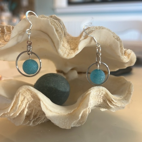 Blue Sea Glass Bead Earrings-NWT - Picture 9 of 11